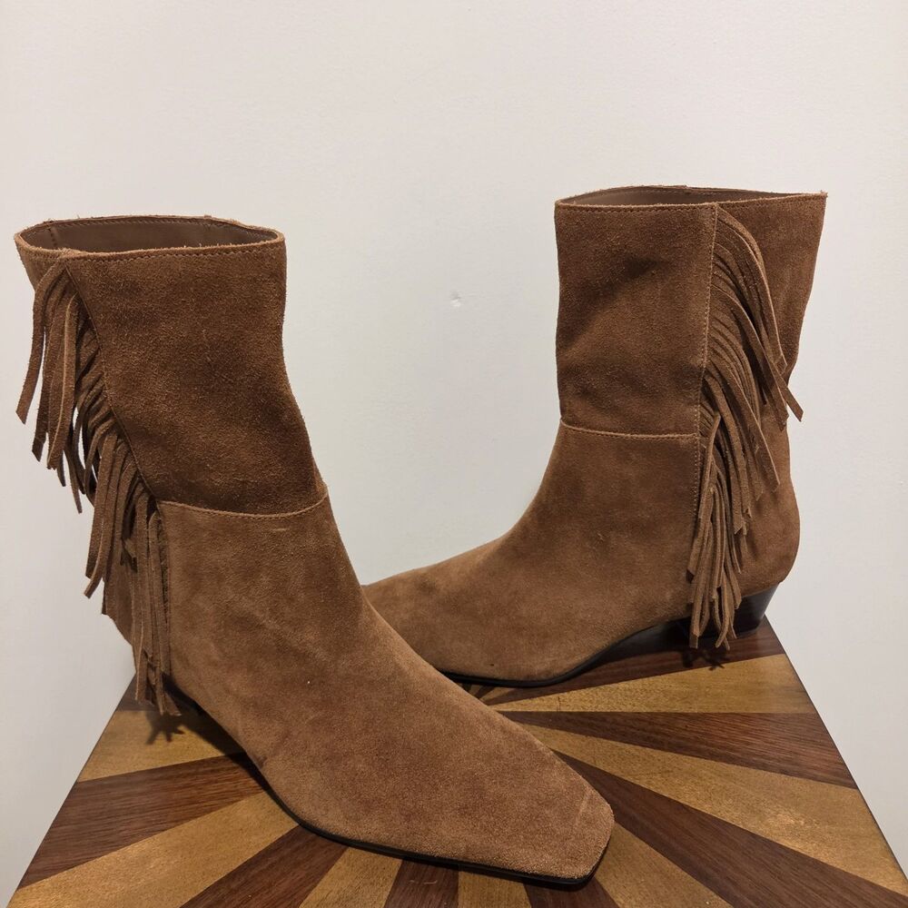 MADEWELL The Lexie Fringed Ankle Boot in Suede Leather US 11 Womens Western Boho